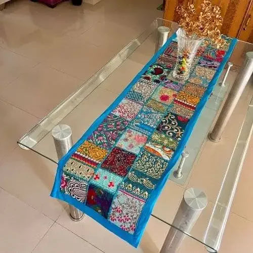 Chic Horizons Barmer Bliss Table Runner & 6 Placemats Set - Handwoven Bohemian Desert Vibes, Rustic Earthy Tones