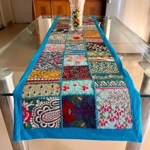 Chic Horizons Barmer Bliss Table Runner & 6 Placemats Set - Handwoven Bohemian Desert Vibes, Rustic Earthy Tones